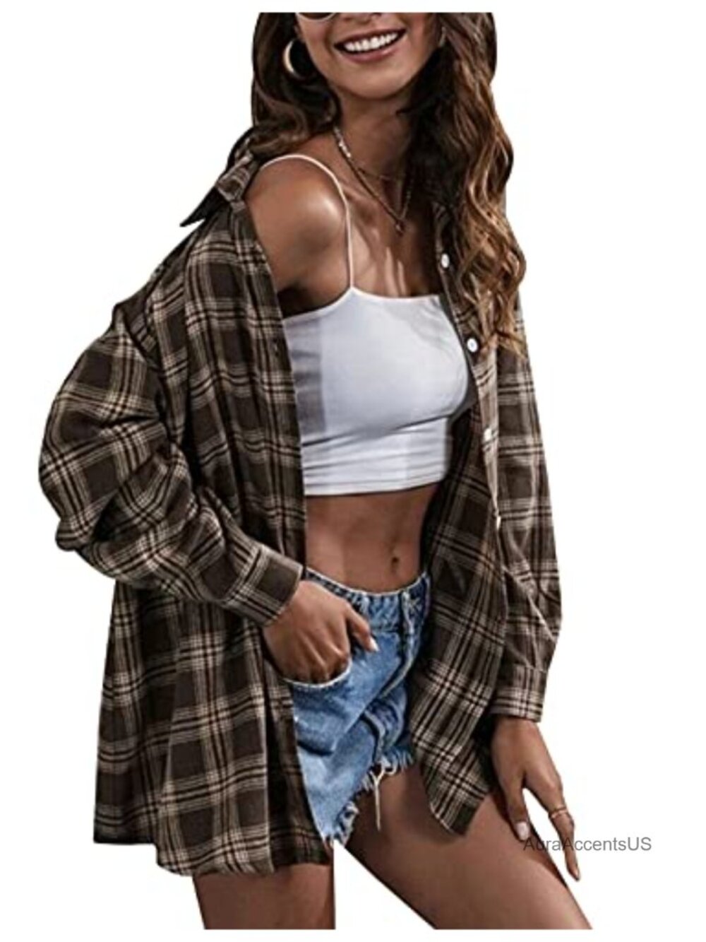 Oversized Flannel Plaid Button Down Shirt Women